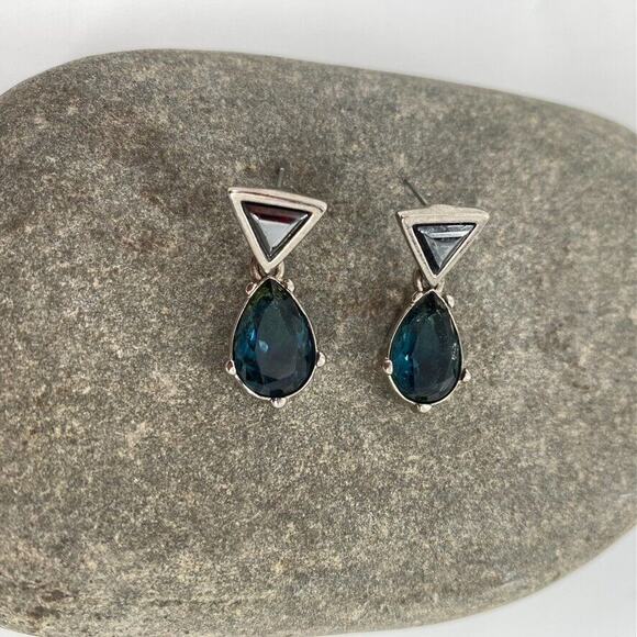 Monet Blue Topaz Hematite Dangle Drop Statement Earrings - Picture 3 of 12